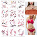 Waterproof Cherry Blossom Temporary Tattoos for Women | 12 Sheets