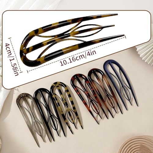6PCS Tortoiseshell U-Shaped French Hair Pins for Elegant Styles