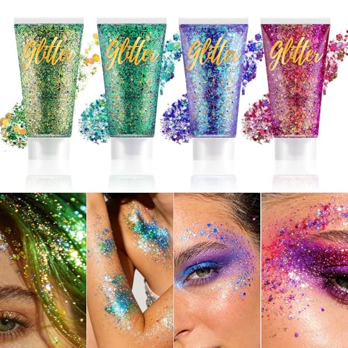 CHASPA Rave Festival Body Glitter Gel 4-Pack - Color Changing Shimmer