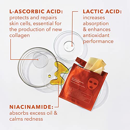 Dr Dennis Gross Vitamin C Lactic Biocellulose Brightening Treatment Mask, Revive Dry, Visibly Damaged Skin, 4 Pack