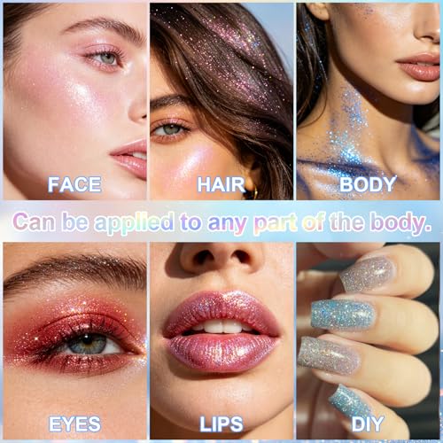 2PCS Rainbow Holographic Roll-On Body & Hair Glitter Gel for Face & Festivals