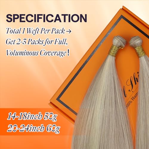 Full Shine 22" Human Hair Weft Extensions Remy Straight Ash Blonde 60G