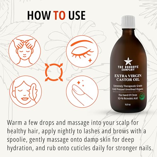 Organic Cold-Pressed Castor Oil, 16.9 oz Glass Bottle