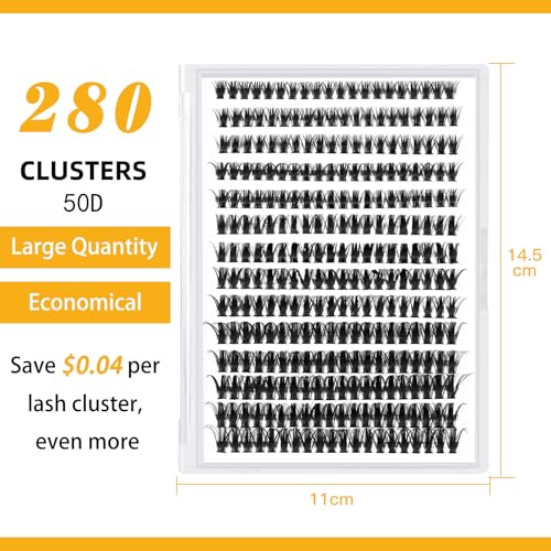 B&Q Lash Clusters 280PCS Natural Eyelash Clusters 50D D 18mm Individual Lash Wispy Eyelash Extension with Soft Thin Band Classic Look Pesta?as Postizas Comfortable DIY at Home(50D-D-18mm)