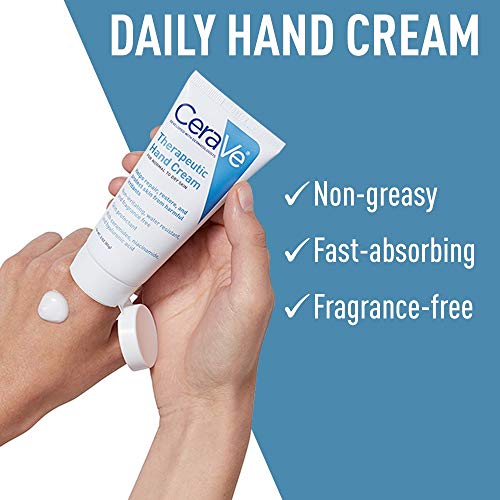 CeraVe Therapeutic Hand Cream for Dry Cracked Hands With Hyaluronic Acid and Niacinamide | Fragrance Free 3 Ounce