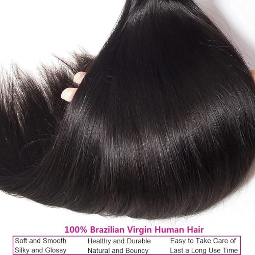 Straight Human Hair Bundles 16 16 inch 2 Bundles Human Hair 100% Unprocessed Brazilian virgin 12a Hair Natural Black Color 200G Per Pack