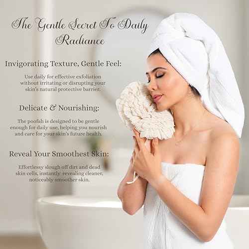 Bamboo Washcloth & Ramie Loofah ? Dual?Sided Body Scrubber for Bath & Shower ? Patent Pending - Gentle Exfoliation, Sensitive Skin Spa Tool ? Large Loofah with Bar Soap Pouch, Cotton Wash Bag, 2 Pack