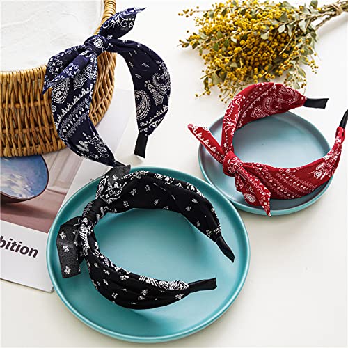 Cute Paisley Print Bow Headbands for Women - 4 Pack