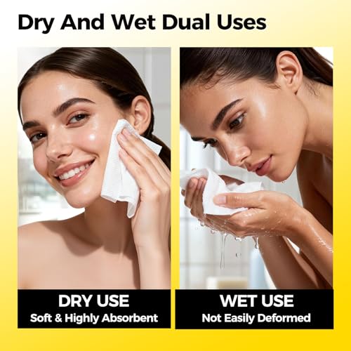 Face Towels, Disposable Clean Towels, Extra Thick, Hypoallergenic for Sensitive Skin, Unscented Lint-Free, Dry Wipes for Cleansing & Makeup, Dual-Textured AB Sides, 50 Counts (1 Pack)