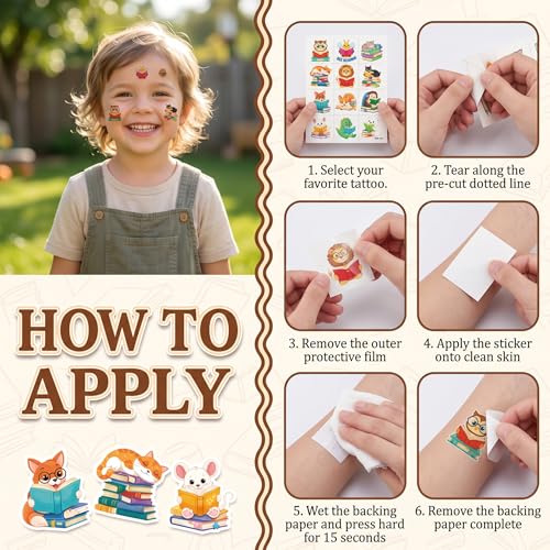 96 PCS Reading Temporary Tattoos for Kids - Book Themed Party Favors