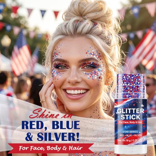 Patriotic Glitter Stick - Red, Silver & Blue USA Sparkle
