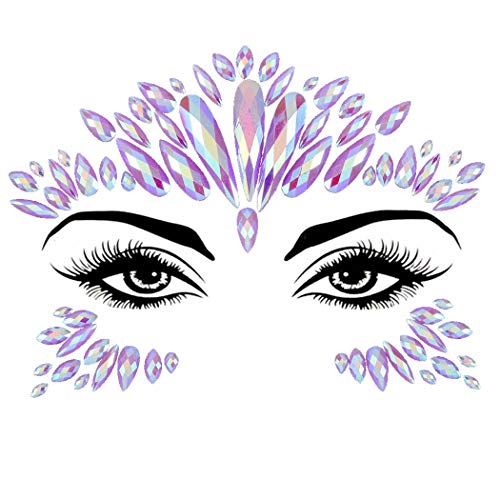 Chicque Rhinestone Face Jewels Mermaid Body Jewelry Glitter Crystal Eyes Face Gems Stone Rave Party Festival Sticker Jewels for Women and Girls 2PCS (A)