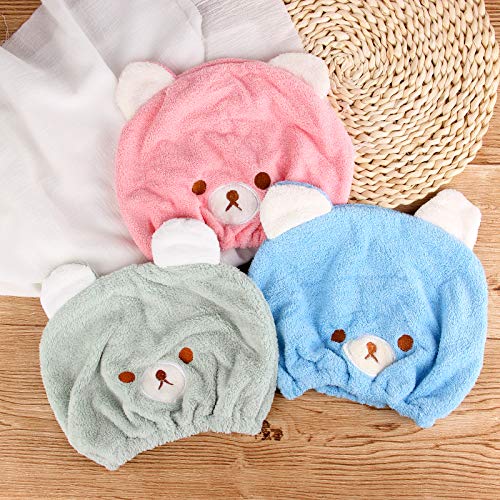 Kids Hair Drying Towel Cap Set - 3 Piece Soft Absorbent Wraps