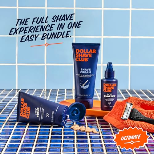 Dollar Shave Club | Ultimate Set | 4 Swift Rinse Refill Cartridges, 1 Handle, 1 Prep Scrub 3 ounce, 1 Shave Cream 6 ounce, 1 Post Shave Dew 3.4 ounce