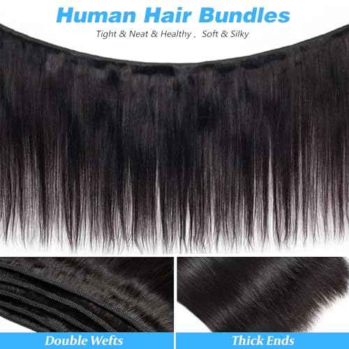 Straight Bundles Human Hair Brazilian Virgin Human Hair Bundles 16 16 16 Inch 100% Unprocessed Straight Hair Double Weft Deals Human Hair Extensions Natural Black