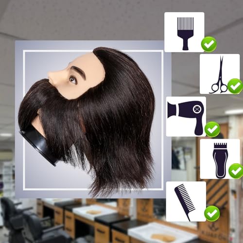 Male Mannequin Head 100% Human Hair with Clamp Stand