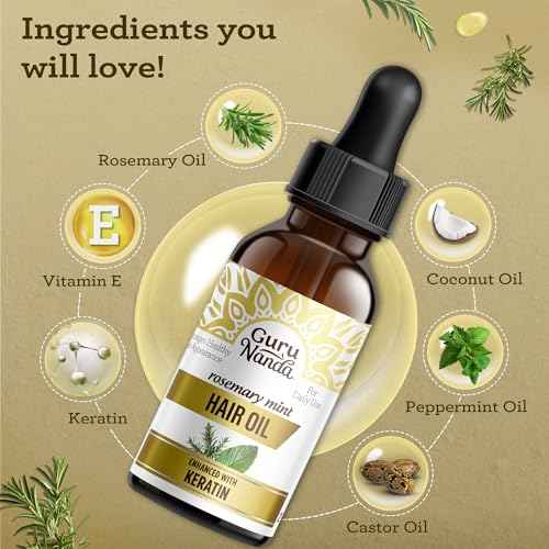 GuruNanda Rosemary Mint for Hair Growth with Keratin & Vitamin E Oil - Encourages Scalp, Shine & Hair Strengthening- 100% Natural, Cruelty-Free, 2oz