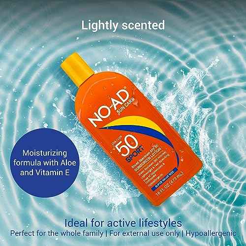 NO-AD SPF 50 SPORT Sunscreen Lotion | Hypoallergenic | Broad Spectrum UVA/UVB Protection | Water Resistant | Octinoxate & Oxybenzone Free with moisturizing Vitamin E and Aloe 16oz | Pack of 2