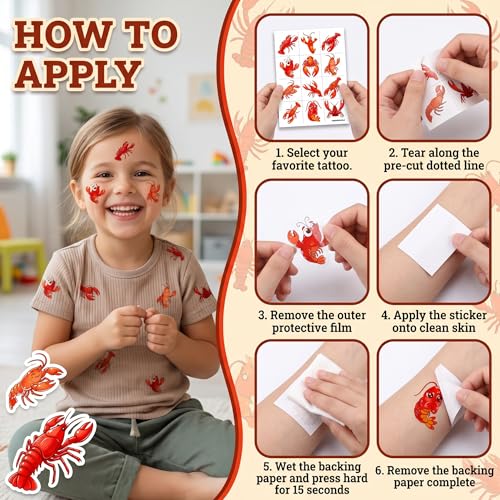 96 PCS Crawfish Boil Temporary Tattoos for Kids