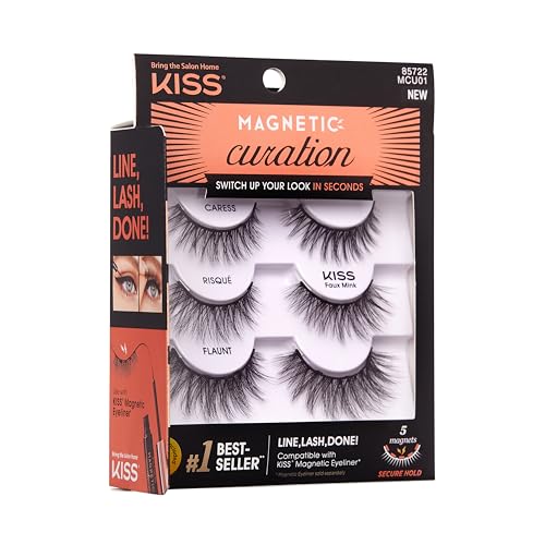 KISS Magnetic Eyelashes 3 Pair Kit, 16 Hour Wear, Reusable