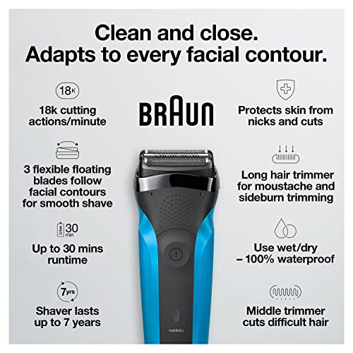 Series 3 310s Wet & Dry Electric Shaver for Men/Rechargeable Electric Razor, Blue