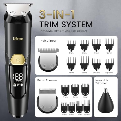 Ufree 3-in-1 Beard Trimmer for Men, IPX6 Waterproof Electric Razor