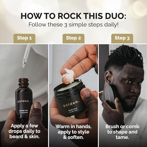 Golden Grooming Beard Bundle for Black Men | Natural Beard Growth Kit with Shea Butter (Regular, Cedar Frost)