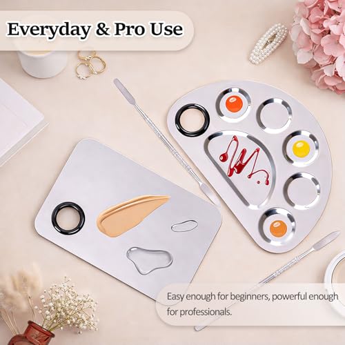 Stainless Steel Makeup Mixing Palette Set with Spatulas – 2-Piece 6x4 inch