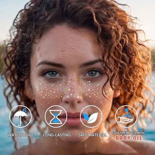 8 Pcs Gold Face Makeup Patches, Gold Glitter Freckles Face Tattoo, Glitter Freckles, Sparkle Makeup Patches, Waterproof Face Glitter Temporary Tattoos for Women