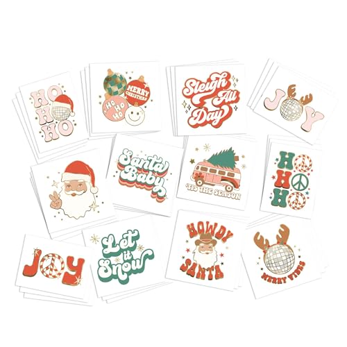 Retro Christmas Temporary Tattoos/Pack of 36/ Full Color with Gold Metallic Highlights/Christmas Party Favor/Stocking Stuffer/Removable