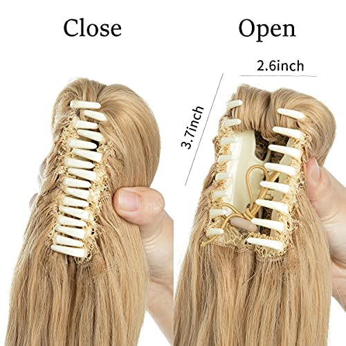 CJL HAIR Short Claw Clip Ponytail Extension Drawstring Curly Fake Faux Jaw Balayage Hairpiece Hair Piece Wavy High Pony Tails Synthetic Heat Friendly Fiber for Women Girls Kids