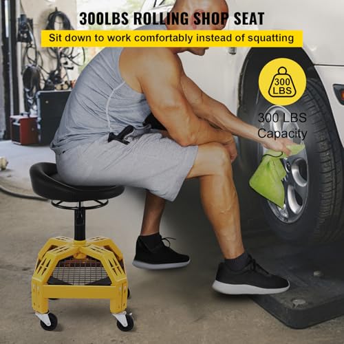VEVOR Rolling Garage Stool - Adjustable Height, 300LBS Capacity, Mechanic Seat with Tool Tray & Swivel Wheels