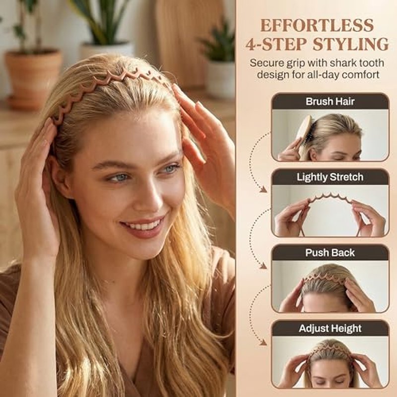 4-Pack Zig Zag Headbands for Women & Men - Non-Slip Retro Hair Accessories