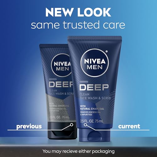 NIVEA MEN Deep Clean Face Wash & Scrub, 3-Pack Charcoal
