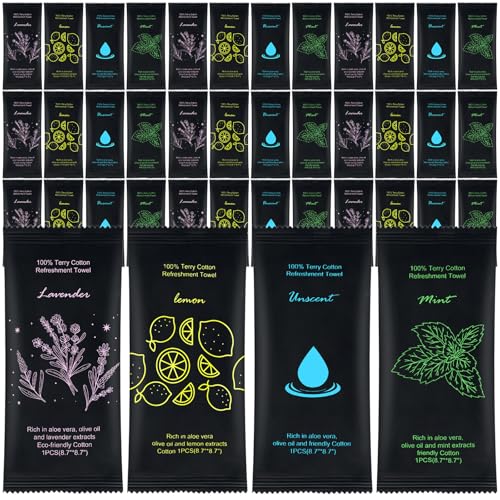 Lavender Lemon Unscented Mint Bulk Moist Cotton Towelettes 40 Pack - Travel & Face Wipes