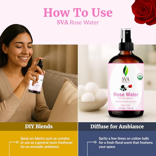 SVA ORGANICS Rose Water Spray, 4 Fl Oz Glass Bottle