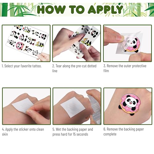 96 PCS Panda Bamboo Temporary Tattoos for Kids