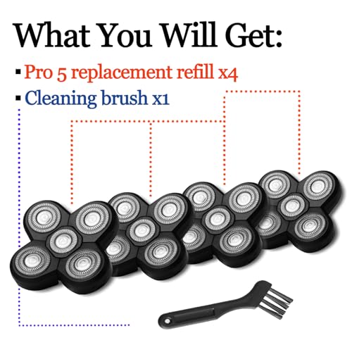 4-Pack Pro 5 Replacement Blade Refills for Freebirds Bald Head Shavers, Shaver Replacement Head for a Close and Smooth Shaving Experience