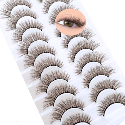 Brown Lashes Natural Look Strip Brown Eyelashes 10 Pairs MUQIU37 False Eyelashes 3D Mink Dramatic Volume Cross Fake Lashes Makeup Tools Eyelash Extension (MQ617)