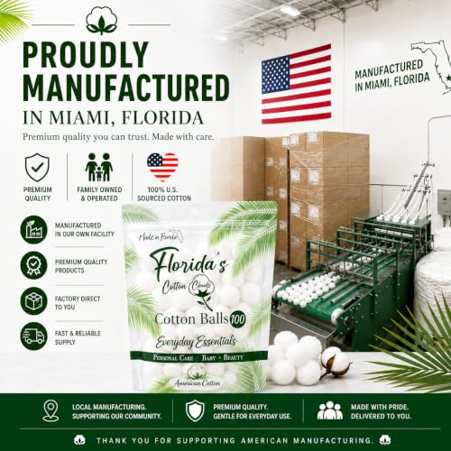 Pure USA Cotton Balls (100 Count) - Soft & Absorbent for Beauty & First Aid