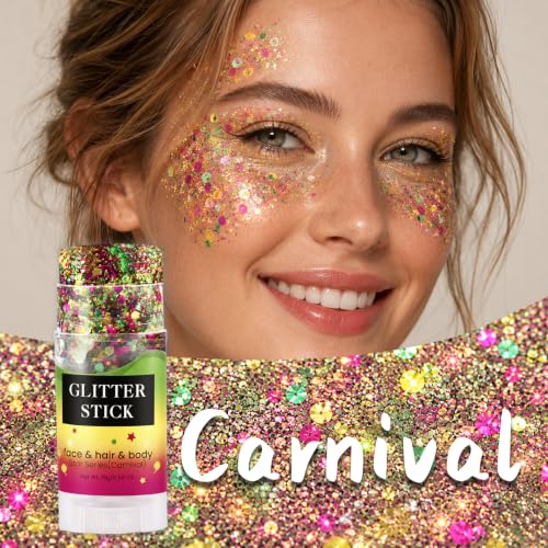 HULYHDP Carnival Glitter Stick - Waterproof Body & Hair Shimmer, Easy Removal, Large Iridescent Flakes