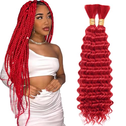 Red Curly Human Braiding Hair Bundles - 22 Inch Deep Wave