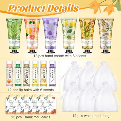 12 Pack Hand Cream & Lip Balm Set Bulk Party Favors