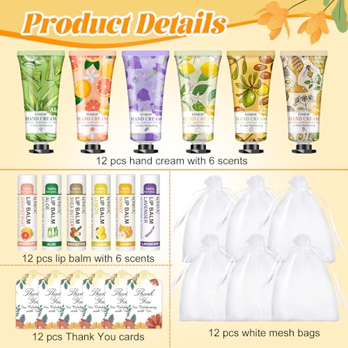 12-Pack Hand Cream & Lip Balm Gift Set - Bulk Party Favors for Women