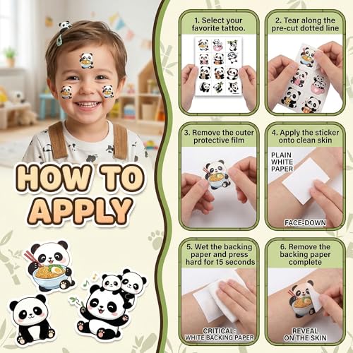 96 Panda Temporary Tattoos for Kids | Cute Animal Designs