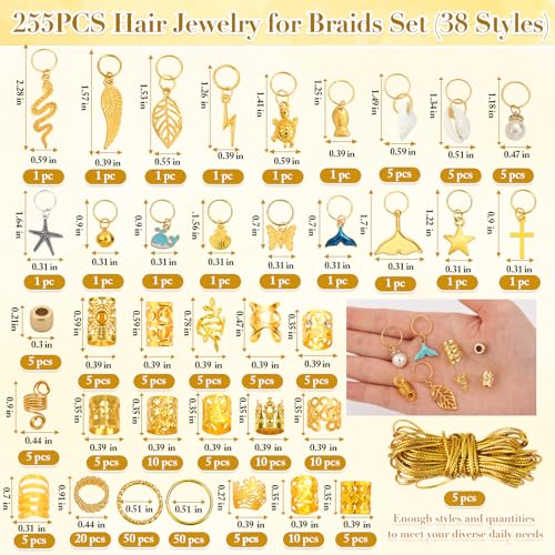 255 PCS Gold Hair Cuffs for Braids & Locs - 38 Styles