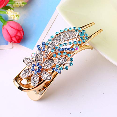 Bleiou Rhinestone Inlaid Flower Hair Clips for Women Hair Clips Claw Hairpin Accessory 1 Pcs(Blue)