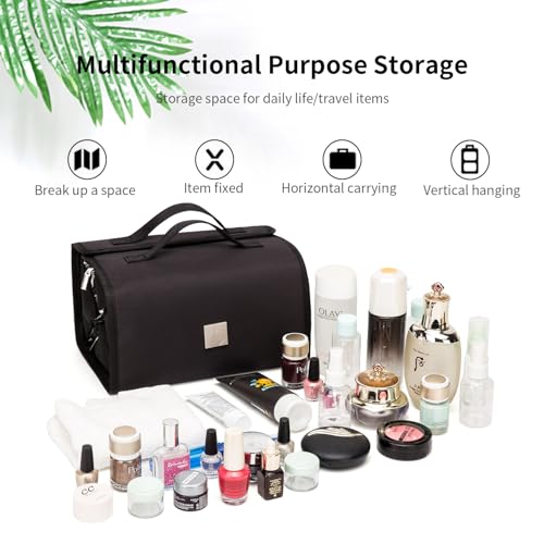 ROYALFAIR Black Roll Up Makeup & Toiletry Bag with 4 TSA Pouches - Travel Organizer for Men & Women