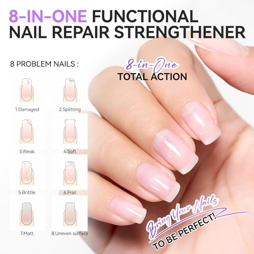 Gelike EC 8-in-1 Clear Nail Ridge Filler & Strengthener for Damaged Nails - Natural Growth & Top Coat-Free