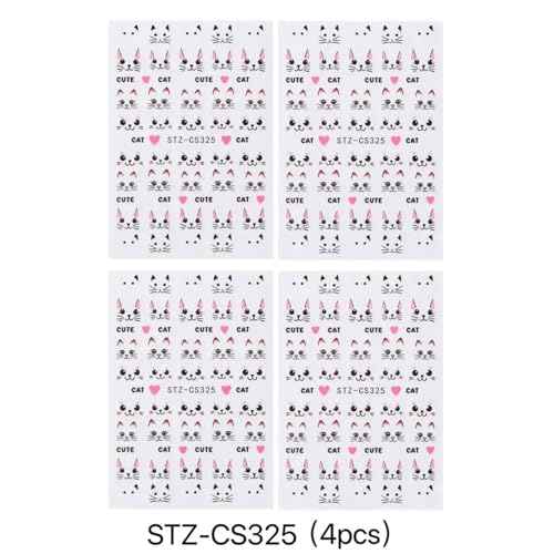 4 Sheets Cute Pink Cat Nail Art Stickers Set - 3D Cartoon Kitten Graffiti Nail Decals for DIY Manicure, Self-Adhesive Nail Decal Nail Art Supplies Manicure Sliders, Perfect for Girls' Nail Care